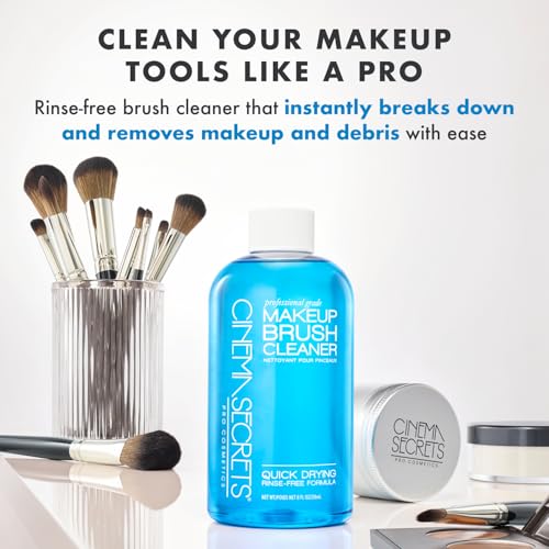 Cinema Secrets Original Blue Vanilla Makeup Brush Cleaner Solution - Professional Cleanser for Makeup Brushes - Quick-Drying, Rinse-Free Formula - Removes Stubborn Waterproof Make Up (16 fl oz)