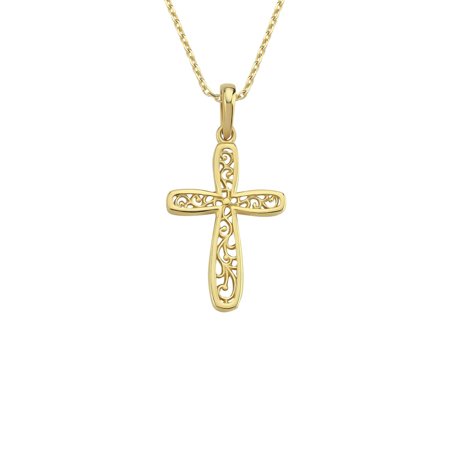 MIONZA 14K Solid Gold Cross Necklace for Women, Pattern Floral Gold Cross Pendant Chain,Adjustable Crucifix Necklace,Religious Gifts for Her 18'' (14K Solid Yellow Gold)