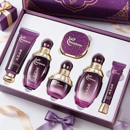 Ganoderma Lucidum Skincare Set - Face Care Kit with Collagen,Niacinamide, Hyaluronic Acid - Anti aging & Firming Skin, Face Care Gift Set for Women Include Toner, Serum, Lotion, Eye Cream, Face Cream