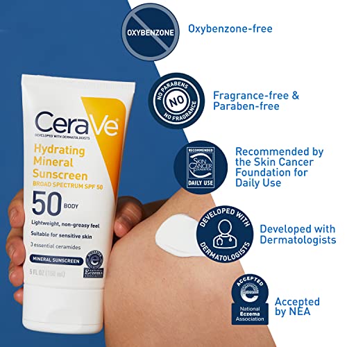 CeraVe Hydrating Mineral Sunscreen SPF 50 Face Sunscreen, Travel Size 2.5oz