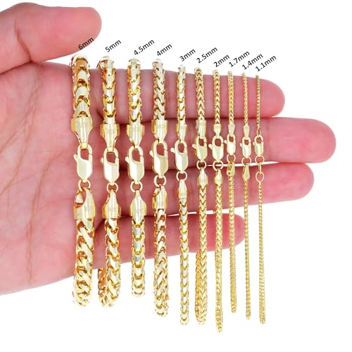 Nuragold 14K Real Yellow Gold Franco Solid Diamond Cut Chain Bracelet - 1.7mm,7"
