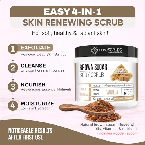 pureSCRUBS Premium Vanilla Brown Sugar Scrub, Exfoliating Body Scrub Set
