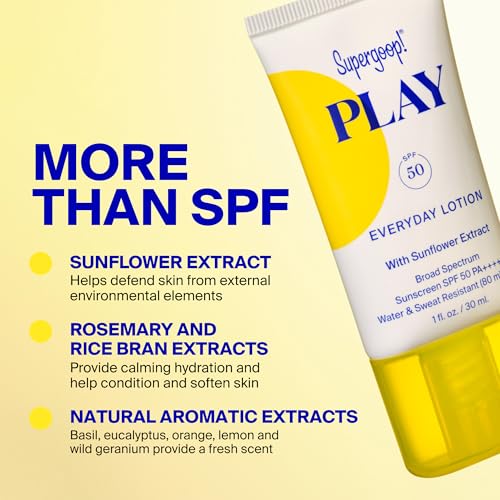 Supergoop! PLAY Everyday Lotion SPF 50 - Broad Spectrum Body & Face Sunscreen - Great for Active Days - Fast Absorbing, Water & Sweat Resistant - 5.5 fl oz