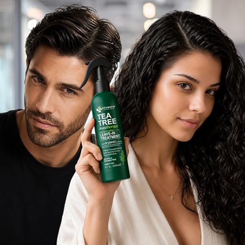 KESMEDIK Tea Tree Oil Leave-In Conditioner Treatment & Detangler Spray for Flaky Itchy Scalp Care, Anti Thinning Formula with Biotin for Soft, Healthy-Looking Hair, Sulfate-Free, Men & Women