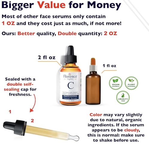 Vitamin C Serum For Face – Anti Aging Face Serum with Vitamin C, Hyaluronic Acid, Vitamin E. Brightening Formula. Improve Appearance of Dark Spots, Tone, Fine Lines & Wrinkles, Glowing Skin 2 Fl Oz