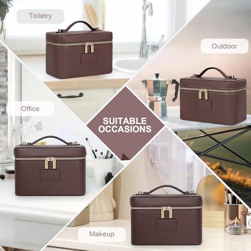 HiTotes Makeup Bag Vanity Case for Women Leather Cosmetic Bag Travel Toiletry Bags Portable Makeup Organizer Case