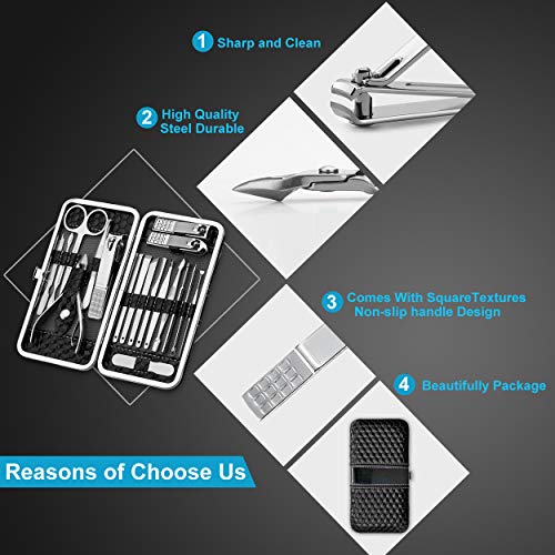 Yougai Manicure Set 18Pcs Stainless Steel Nail Clippers Set with Case Black
