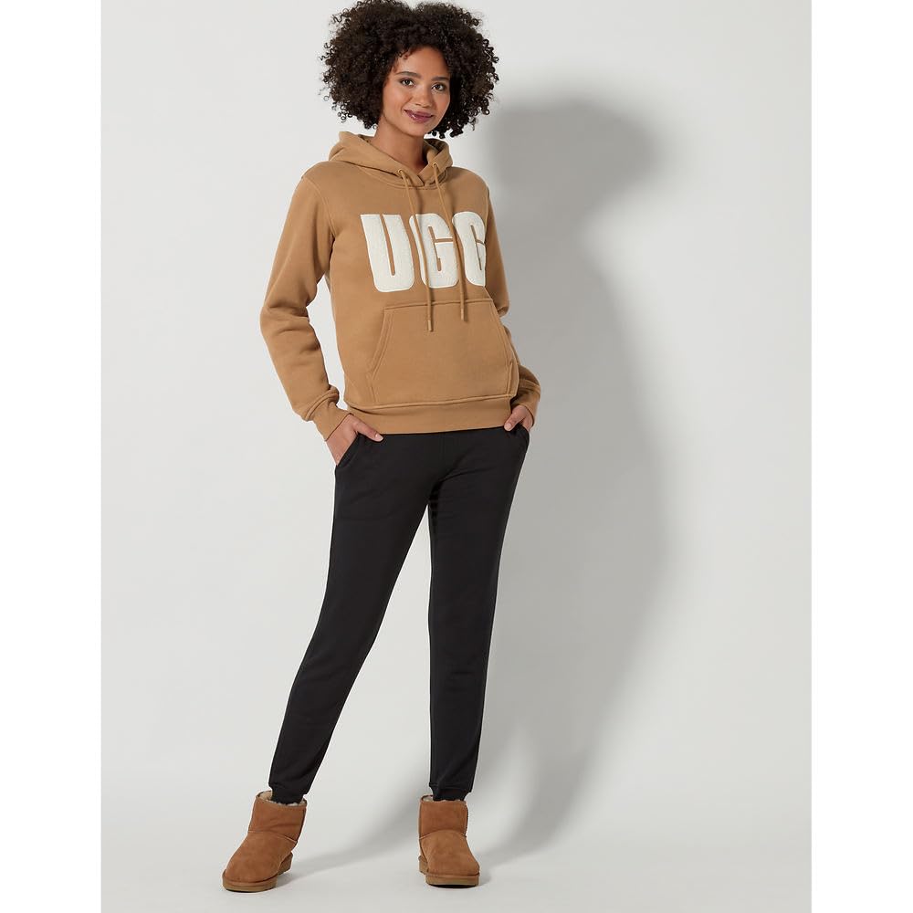 UGG Women's Rey Uggfluff Logo Hoodie Sweater, Chestnut Plaster, S