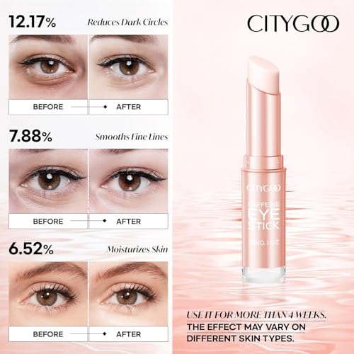 CITYGOO Caffeine Eye Cream Stick: Anti-Aging Firming & Dark Circles Moisturizing Balm for Puffiness & Eye Bags - Travel-friendly for Women (Caffeine Pink 3g)