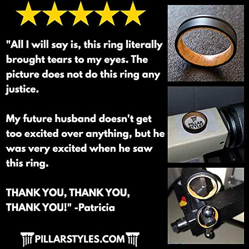 6mm Yellow Gold Ring with Bourbon Wood Inlay Tungsten Rings for Men 14K Gold Wedding Band Whiskey Barrel Ring
