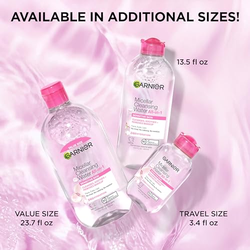 Garnier Micellar Water, Hydrating Facial Cleanser & Makeup Remover, Suitable for Sensitive Skin, Vegan, Cruelty Free, 13.5 Fl Oz (400mL), 1 Count