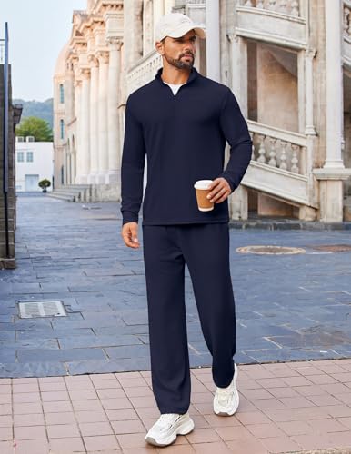 COOFANDY Sweatsuits for Men 2 Piece Quarter Zip Polo Suit Long Sleeve Casual Tracksuit Set