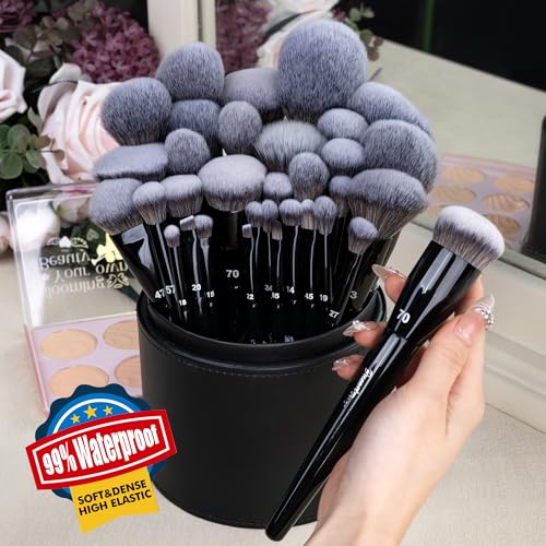 Bueart Design 32Pcs PRO Grade Makeup Brushes Set with Super large Holder, Premium Ultra-soft Synthetic Foundation Contour Powder Blush Concealer Eyeshadow Classic Black Make up Brush