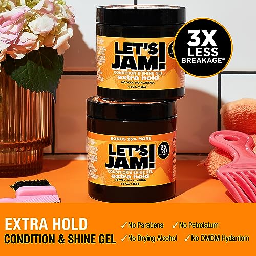 Hair Gel by SoftSheen-Carson Dark and Lovely Let's Jam, Shining and Conditioning Gel, Extra Hold, For all Hair Types, Styling Gel Also Great for Braiding, Twisting & Smooth Edges, 4.4oz