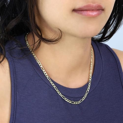 Nuragold 10k Real Yellow Gold Figaro Link 4.5mm Chain Necklace (16"-30") - 16"