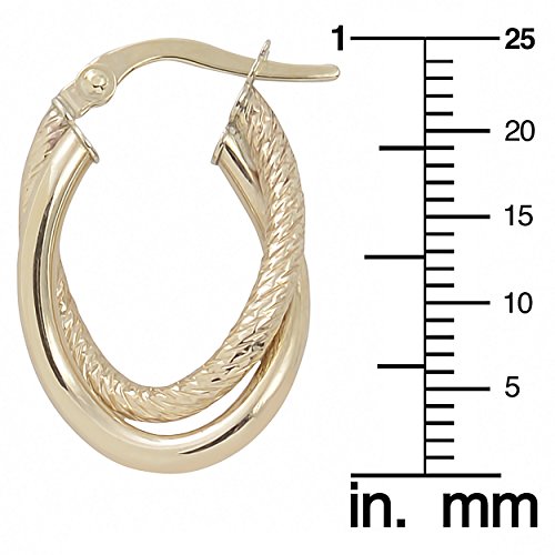10k Yellow Gold Polish and Texture Overlapping Double Hoop Earrings