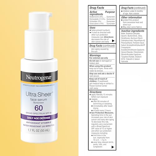 Neutrogena Ultra Sheer Sunscreen Serum SPF 60, Fragrance-Free, 1.7 fl. oz
