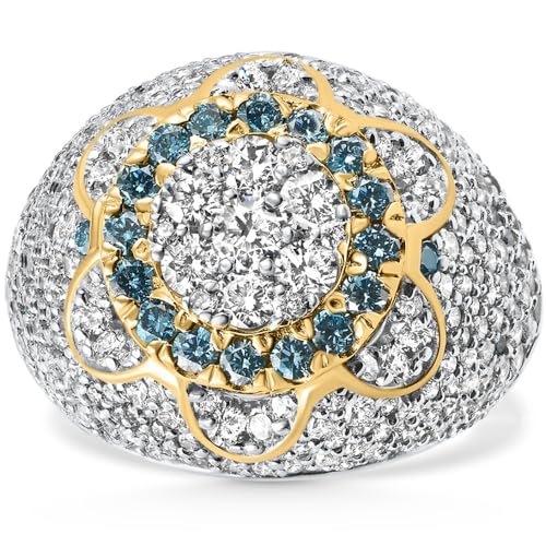 4.64Ct Blue & White Diamond Men's Pinky Ring 14k Yellow Gold Lab Created Hip Hop - Size 8.5