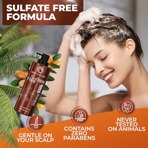 BINGO HAIR CARE Moroccan Argan Oil Shampoo - Sulfate Free, Anti Frizz Hydrating Thickening Care for Women and Men - Deep Moisturizing Treatment for Color Treated, Curly, Frizzy, Damaged and Dry Hair