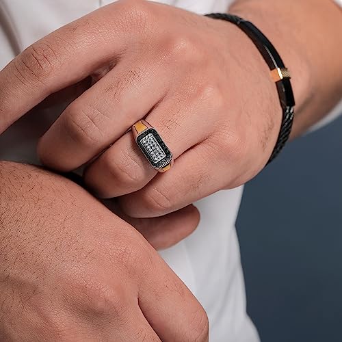 Gem Stone King Black Diamond and Lab Grown Diamond Ring For Men | Size 12