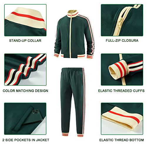dioxoib Track Suits for Men Set 2 Piece Tracksuits Mens Sweatsuits Sets Jogging Two Piece Outfits Athletic Clothes Jogger Sweat Suits Running Sport leisure Clothing Green Ai-TZ002-L