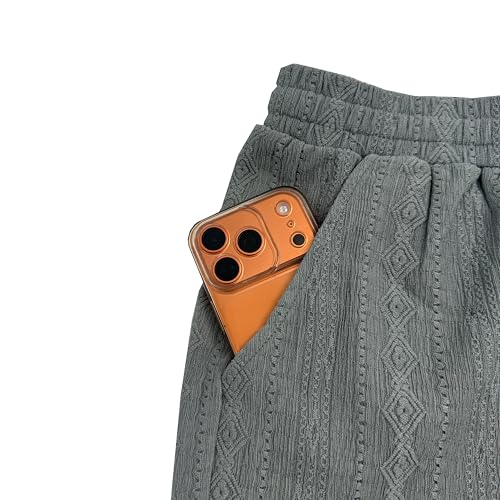 LOVESHOOT Shorts for Men Casual Summer Drawstring Elastic Waist Beach Short Loose Fit Jacquard Texture with Side Pockets White L