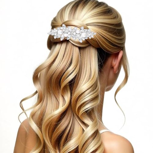 Nogeqi 4PCS Sparkly Rhinestone Hair Clips for Women, Silver Flower Crystal Hair Clips, Metal Alloy Rhinestone Barrettes Accessories for Wedding, Party, Everyday