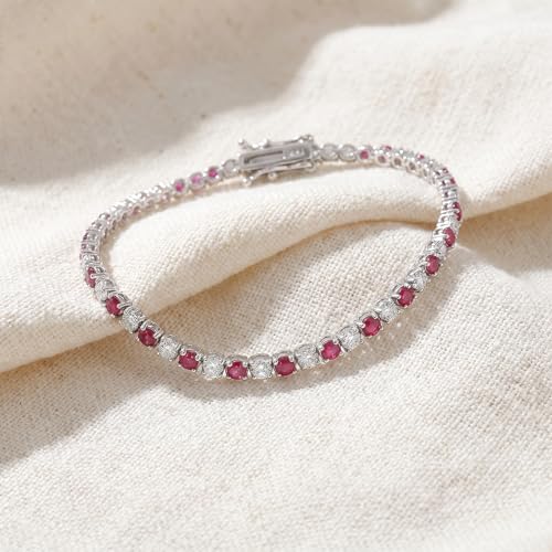 Pompeii 3ct Genuine Ruby & Real Diamond Tennis Bracelet 14K White Gold