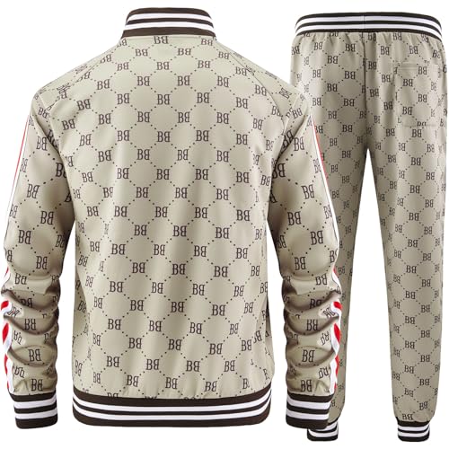 Aeeleire Track Suits for Men Set Plaid Tracksuit Mens Sweatsuits 2 Piece Sport Jogger Sweat Suits Clothes Jogging Outfits Khaki JM-A05-L