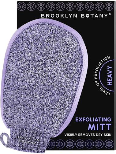 Brooklyn Botany Exfoliating Mitt for Bath and Shower – Heavy Duty Exfoliating Body Scrubber for Massage and Dead Skin Remover for Body – 1 Mitt