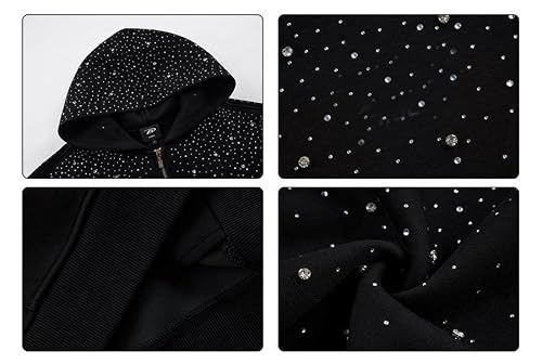 clyinsna Goth Y2K Rhinestone Hoodie for Women Men Oversized Diamond Hoodie Luxury Bedazzled Streetwear Pullover (Black,X-Large)