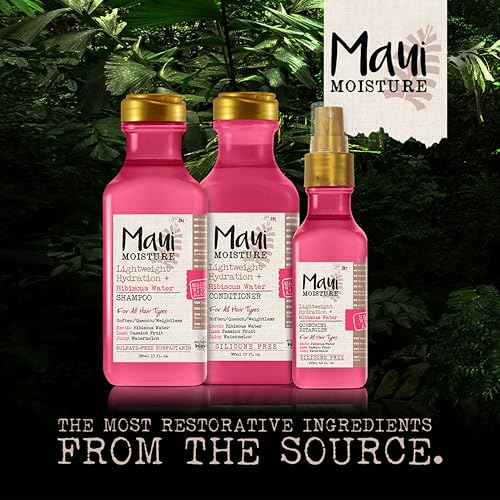 Maui Moisture Lightweight Hydration + Hibiscus Water Shampoo, Moisturizing Aloe Vera Shampoo Softens Curly Hair, Vegan & Sulfate-Free Surfactants, 13 Fl Oz