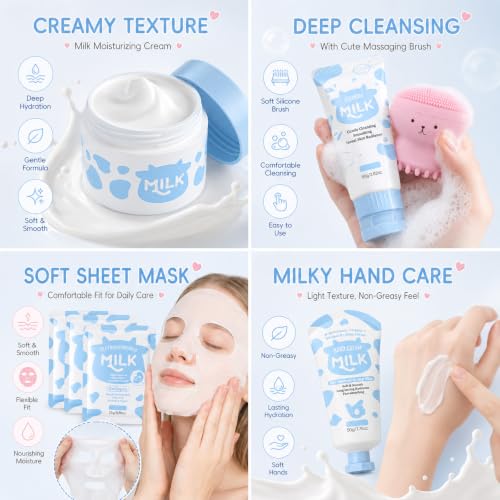 Milk Skin Care Set for Kids & Teens, 12 IN 1 Moisturizing Milk Skincare for Girls 10-12, Skincare for Kids Age 8-12, Birthday Gifts for Teen Girls, Face Care Kit, Korean Skin Care,12PCS