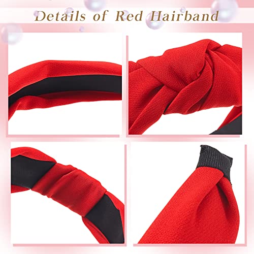 Taiyin 4 Pack Red Headbands for Women, Knotted & Braided Satin Velvet Hairbands, Non Slip Criss Cross Wide Headband Set, Bridal Fashion Hair Accessories, Gift for Mom Women Girls