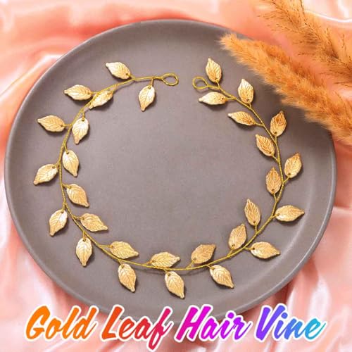 Unicra Gold Leaf Hair Vine Greek Goddess Hair Accessories Wedding Headpiece for Bride and Women (15.7 Inches) (Gold)