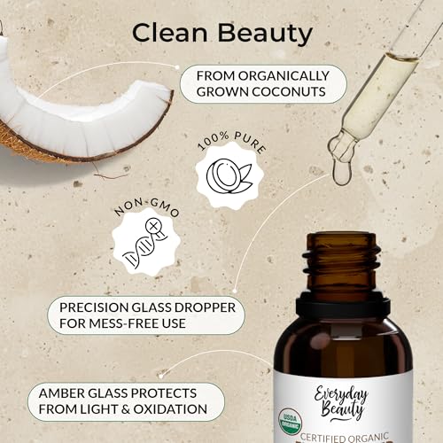 Organic Fractionated Coconut Oil | 100% Pure, Cold-Pressed | USDA Certified Organic | Amber Glass Bottle with Glass Dropper | For Face, Skin, & Hair - 1 Fl Oz