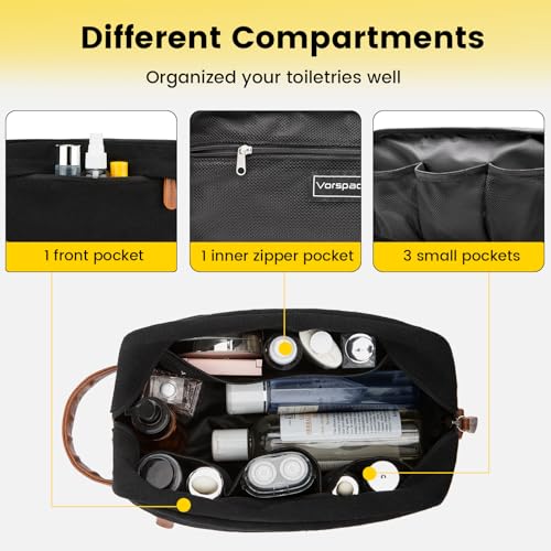 Vorspack Canvas Travel Toiletry Bag for Men, Medium, Black