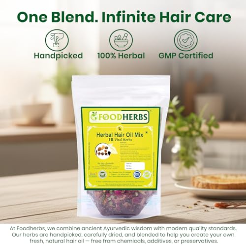 Foodherbs Premium Herbal Hair Oil Mix with 18 Ayurvedic Herbs for Natural Growth | 2x Long Hair | Strong Roots | Fuller Volume | Shiny Healthy Strands | DIY Oil Infusion | Hair Care | Thanks Giving