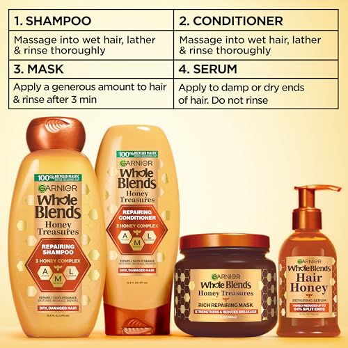 Garnier Whole Blends Honey Treasures Repairing Shampoo, for Dry, Damaged Hair, 3 Fl Oz (Travel Size), 1 Count (Packaging May Vary)