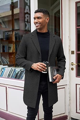 COOFANDY Mens Winter Coat Slim Fit Grey Trench Coats Fashion Premium Long French Overcoat Outwear Pea Coat wih Pockets S