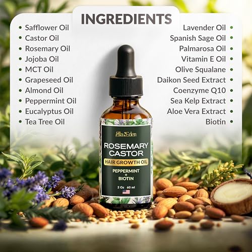 Hair Growth Oil with Rosemary, Castor & Biotin, Dry Scalp Treatment, 2 Oz