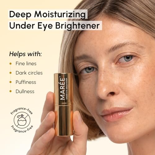 MAREE Under Eye Balm Stick Hydrating – Retinol Caffeine Under Eye Brightener Stick for Older Women – Collagen Undereye Cream for Dark Circles & Wrinkles – 0.28 Ounce, Gold