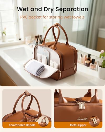 LOVEVOOK Large Makeup Bag for women, Leather Travel Toiletry Bag