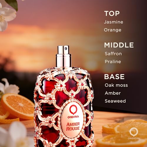Orientica Luxury Amber Rouge Eau De Parfum 1oz/30ml - Notes of Amber Saffron, Jasmine & Orange - Woody, Floral Arabic Perfumes for Women & Men - Perfumes Arabes de Mujer y Hombres