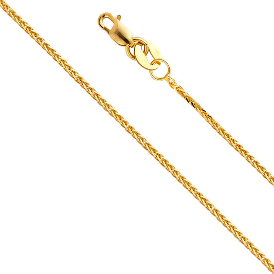 The World Jewelry Center 14k Real Yellow Gold Solid 0.8mm Diamond Cut Braided Square Wheat Chain Necklace with Lobster Claw Clasp - 20"