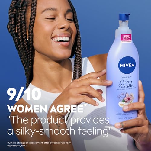 NIVEA Oil Infused Cherry Blossom and Jojoba Oil Body Lotion for Women, Fast-Absorbing and Non-Greasy Cherry Blossom Scented Lotion Moisturizes for 48 Hours, 16.9 Fl Oz Pump Bottle