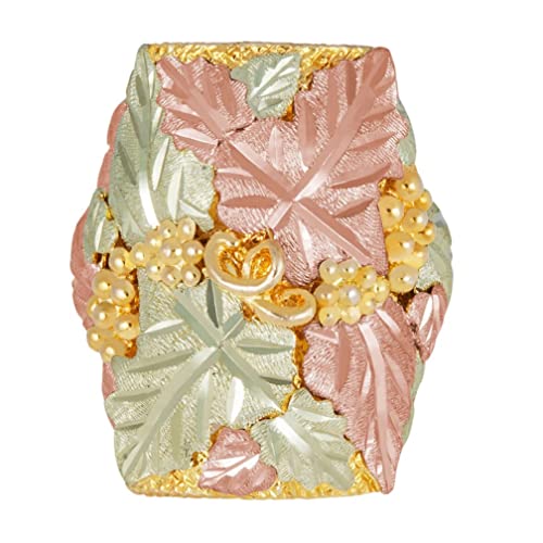 Men's Square with Leaves Ring, 10k Yellow Gold, 12k Green and Roe Gold Black Hill Gold Size 12