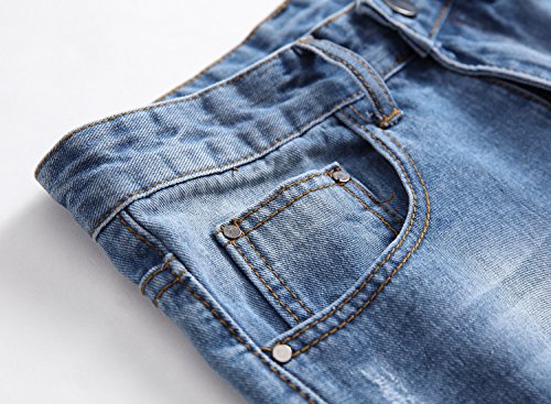 Enrica Men's Ripped Distressed Destroyed Slim Straight Fit Washed Denim Jeans