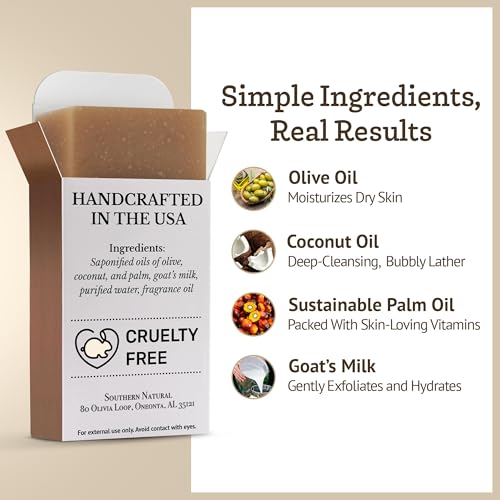 Southern Natural Goat Milk Soap Bar Oatmeal Milk & Honey, 3 Pack, Dry Skin
