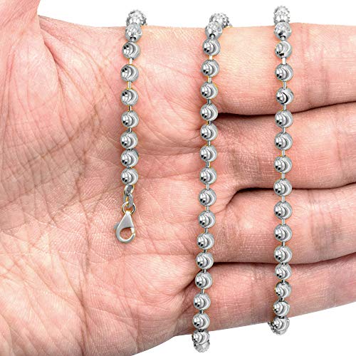 Nuragold 10k Real White Gold Ball 4mm Bead Dog Tag Chain Mens Necklace - 24"